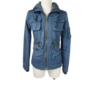 Jack by BB Dakota Twilight Bella Swan Blue Canvas Hooded Utility Jacket Small